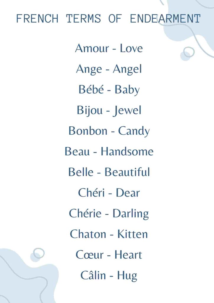 FRENCH TERMS OF ENDEARMENT